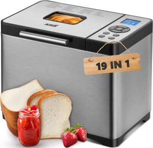 KBS 2LB Bread Maker,19-in-1 Automatic Bread Machine Stainless Steel with Ceramic Pan,15H Timer&1H Keep Warm,Sourdough,Gluten-Free,650W Bread Maker Machine - 1