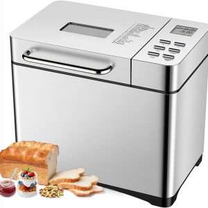 2.2LB Large Automatic Bread Machine, Professional Bread Maker with Nonstick Ceramic Pan and LCD Touch Pane, 17 Smart Cooking Programs, 15 Hours Timer and 3 Loaf Sizes for Breakfast - 1